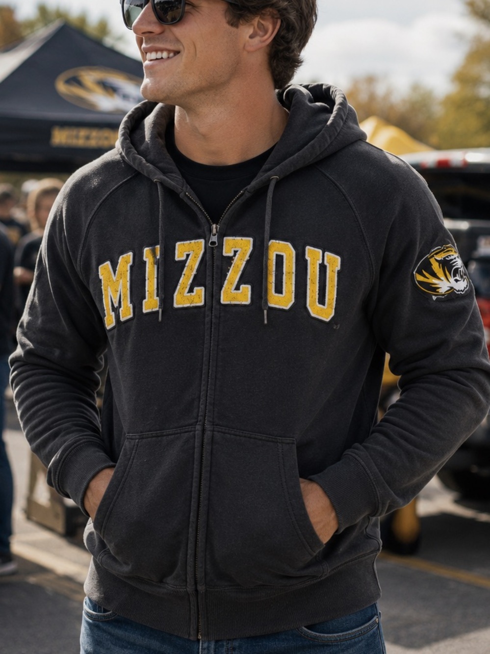Colosseum Missouri Tigers Mizzou washed black Zip Hoodie Men’s M